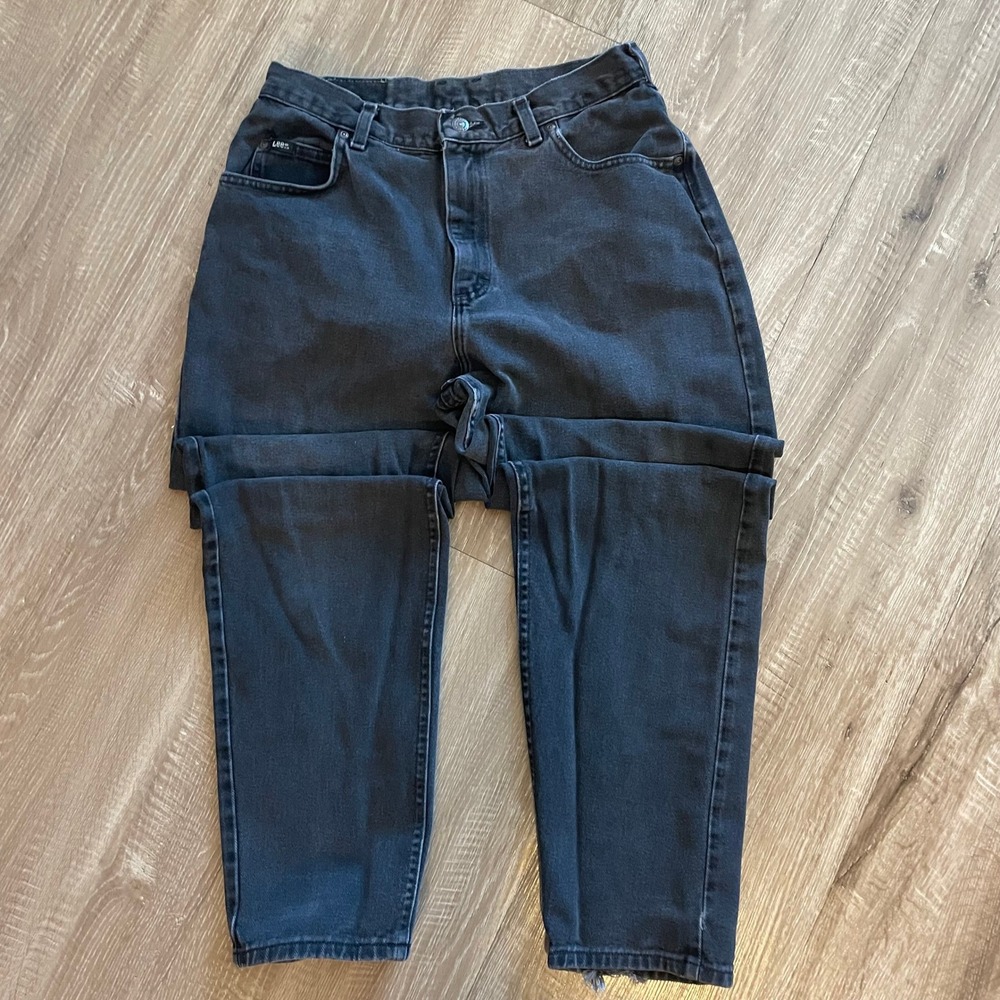 Lee Original Jeans Womens Size 12 Black High Waisted Tapered Leg VTG Denim 3055